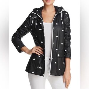 Aqua black and white heart rain jacket